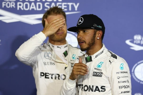 Formula One World Championship 2016, Round 2, Bahrain Grand Prix, Manama, Bahrain, Saturday 2 April 2016 - Pole for Lewis Hamilton (GBR) Mercedes Petronas AMG F1 and 2nd for Nico Rosberg (GER) Mercedes Petronas AMG F1.