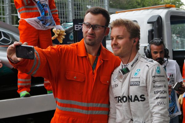 Formula One World Championship 2016, Round 8, European Grand Prix, Baku, Azerbaijan, Friday 17 June 2016 - Nico Rosberg (GER) Mercedes AMG F1 with a marshal after he stopped in the second practice session.