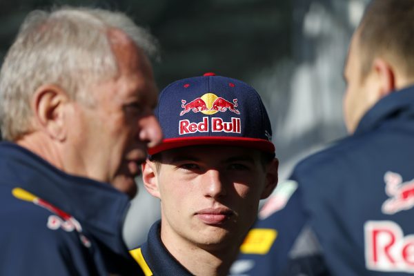 www.sutton-images.com Max Verstappen (NED) Red Bull Racing and Dr Helmut Marko (AUT) Red Bull Motorsport Consultant at Formula One World Championship, Rd5, Spanish Grand Prix, Practice, Barcelona, Spain, Friday 13 May 2016.