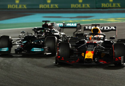 Max Verstappen en Lewis Hamilton